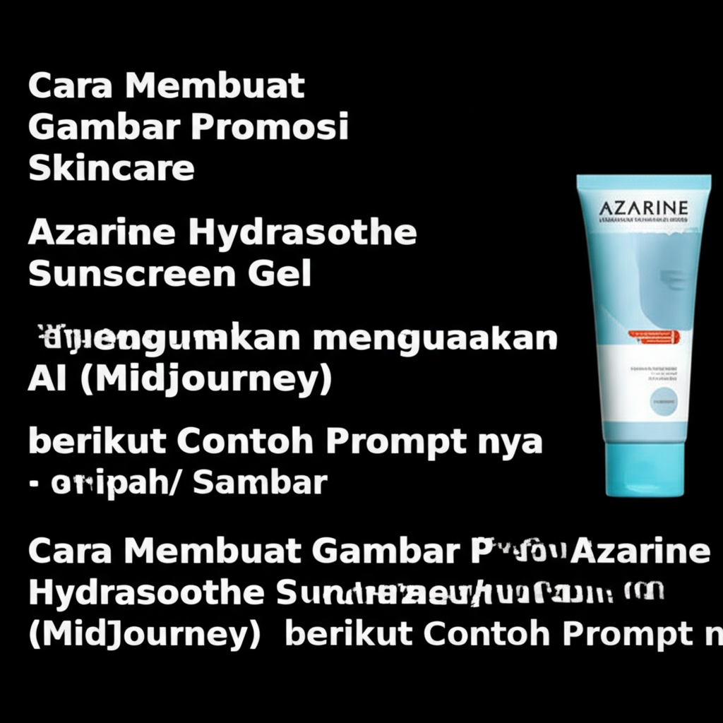 Cara Membuat Gambar Promosi skincare Azarine Hydrasoothe Sunscreen Gel menggunakan AI (MidJourney) berikut Contoh Prompt nya