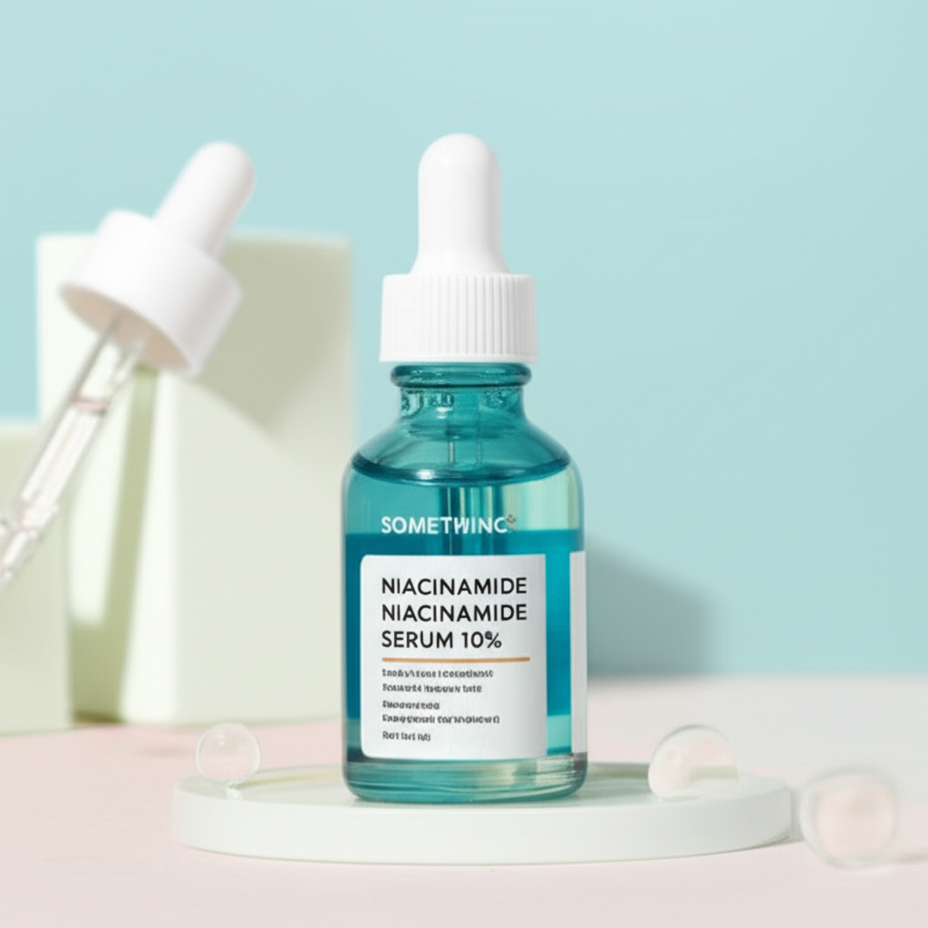 Cara Membuat Gambar Promosi skincare Somethinc Niacinamide Serum 10% menggunakan AI (Stable Diffusion) berikut Contoh Prompt nya